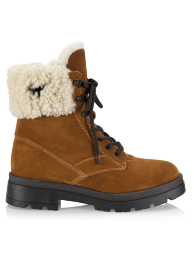 Shop Giuseppe Zanotti Men's Rombos 25mm Suede & Shearling Boots In Cacao