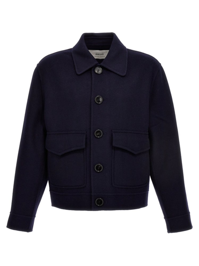 Ami Paris Long Sleeved Buttoned Jacket In Blue