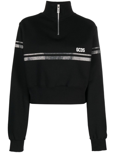 Shop Gcds Logo-print Crystal-embellished Sweatshirt In Black