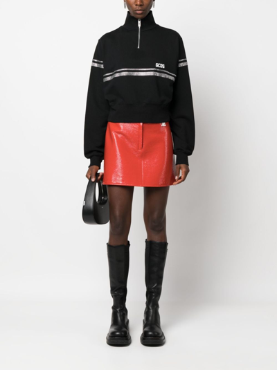 Gcds Rhinestone-embellished Cropped Sweatshirt In Black