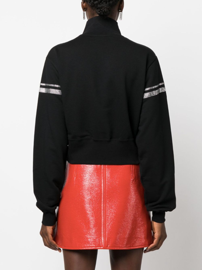 Gcds Rhinestone-embellished Cropped Sweatshirt In Black