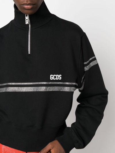 Shop Gcds Logo-print Crystal-embellished Sweatshirt In Black