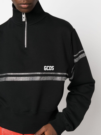 Gcds Rhinestone-embellished Cropped Sweatshirt In Black