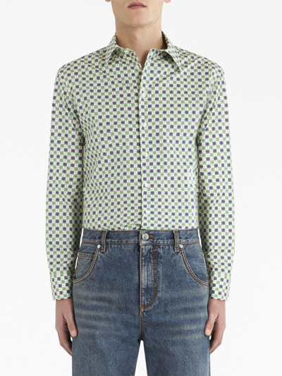 Shop Etro Geometric-print Cotton Shirt In Green