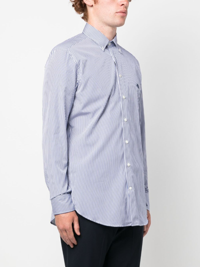 Shop Etro Pegaso-motif Striped Cotton Shirt In Blue
