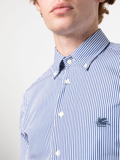 Shop Etro Pegaso-motif Striped Cotton Shirt In Blue