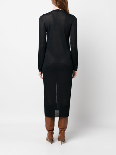 Tory Burch Viscose Cardigan With Long Cut And Ribbed Accents In Black