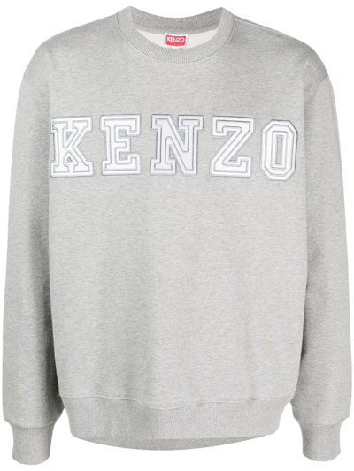 Shop Kenzo Logo-appliqué Cotton Sweatshirt In Grey