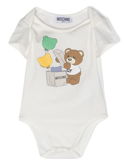 Shop Moschino Teddy Bear-motif Cotton Body (pack Of Three) In White