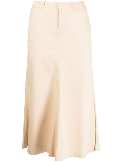 Shop Ralph Lauren Low-rise Cotton Midi Skirt In Brown