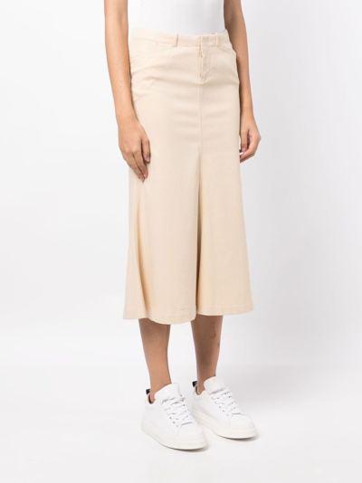 Shop Ralph Lauren Low-rise Cotton Midi Skirt In Brown