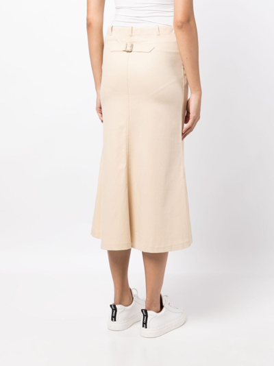 Shop Ralph Lauren Low-rise Cotton Midi Skirt In Brown