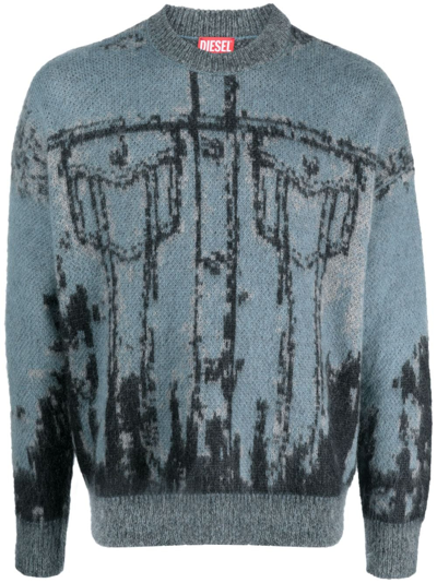 Shop Diesel K-patmos Patterned-intarsia Sweatshirt In Blue