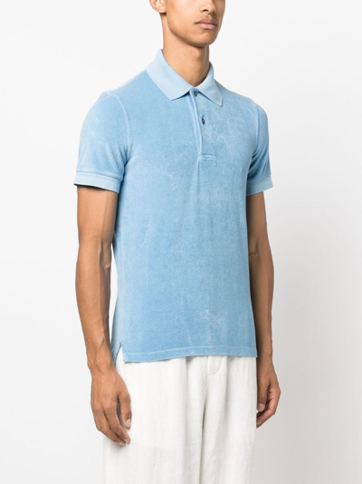 Shop Tom Ford Towelling-finish Cotton Polo Shirt In Blue