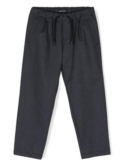 Shop Emporio Armani Drawstring-waist Straight-leg Trousers In Blue