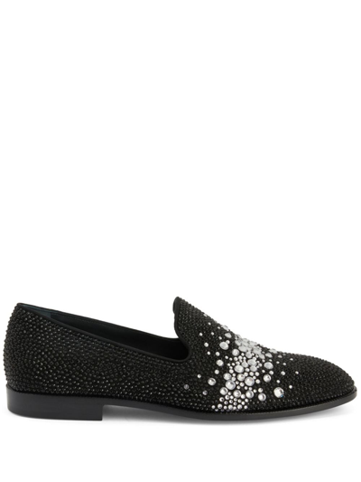 Shop Giuseppe Zanotti Marthinique Rhinestone-embellished Loafers In Black