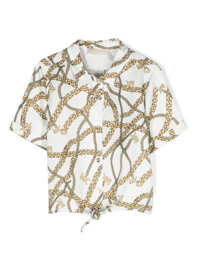Shop Michael Kors Chain-print Short-sleeve Shirt In White