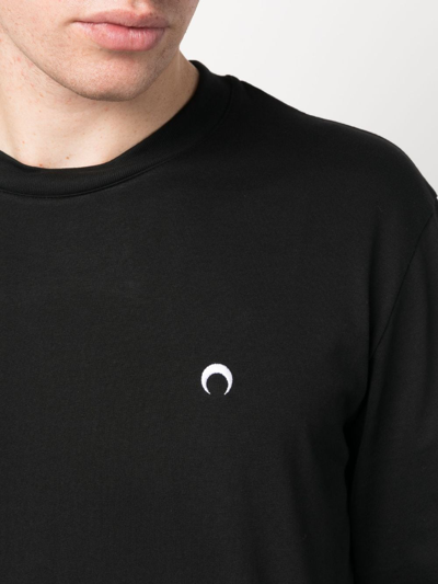 Shop Marine Serre Logo-embroidered Crew-neck Sweatshirt In Black