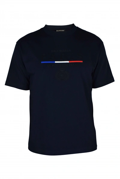 Shop Balenciaga Men's Luxury T Shirt   Navy Blue Oversize T Shirt Paris 40 Rue De Sèvre