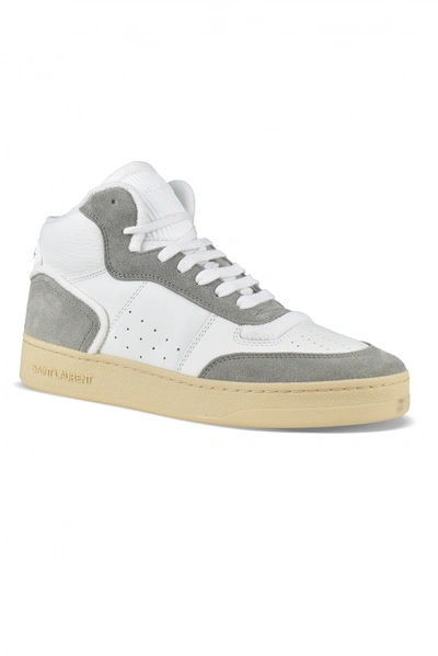 Shop Saint Laurent Men's Luxury Sneakers   Sl/80  Sneakers In White And Grey Leather