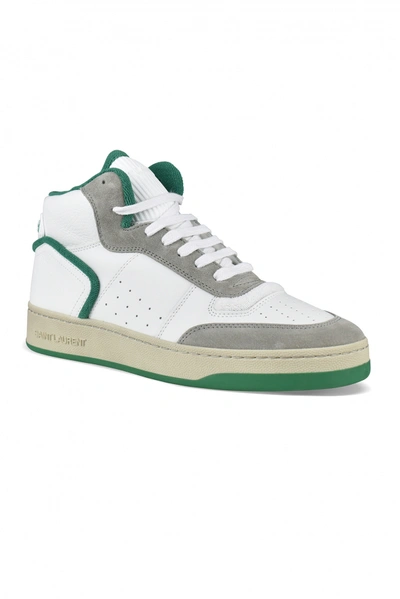 Shop Saint Laurent Men's Luxury Sneakers   Sl/80  Sneakers In White And Green Leather