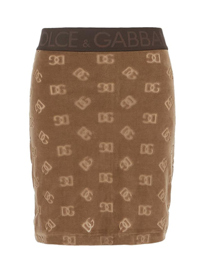 Shop Dolce & Gabbana Allover Dg Logo Mini Skirt In Brown