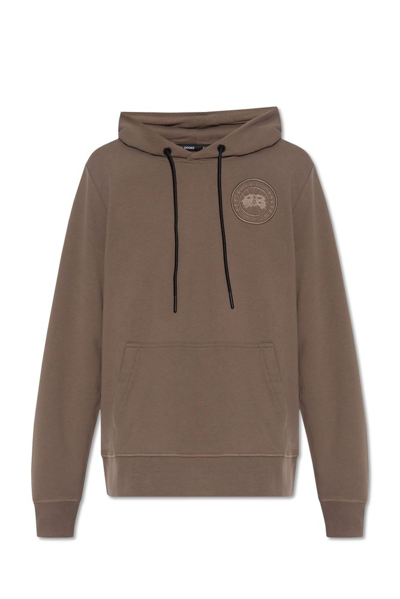 Shop Canada Goose Huron Logo Embroidered Drawstring Hoodie In Brown