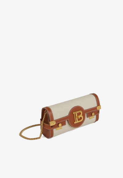 Shop Balmain B-buzz 23 Canvas Clutch In Natural