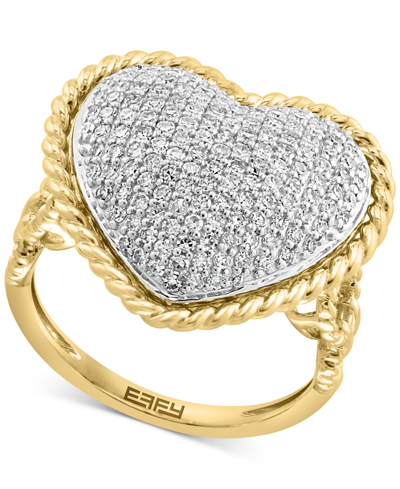 Shop Effy Collection Effy Diamond Pave Heart Ring (3/4 Ct. T.w.) In 14k Two-tone Gold In Yellow Gold