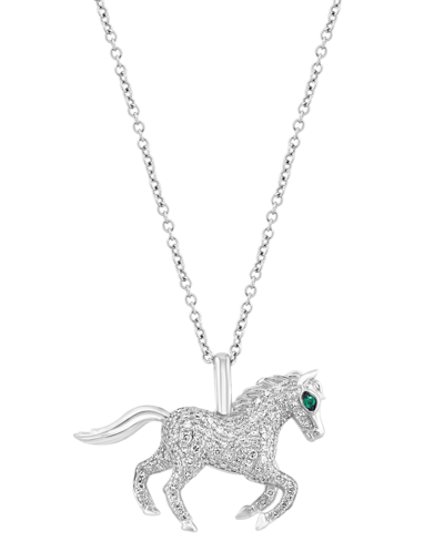 Shop Effy Collection Effy Diamond (1/3 Ct. T.w.) & Emerald Accent Horse 18" Pendant Necklace In 14k White Gold