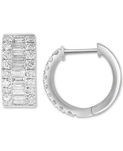 Shop Effy Collection Effy Diamond Baguette & Round Small Huggie Hoop Earrings (1-1/5 Ct. T.w.) In 14k White Gold, 0.625"