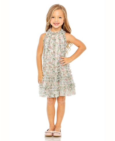 Shop Mac Duggal Little Girls Mesh Floral Print A-line Dress In Floral Multi