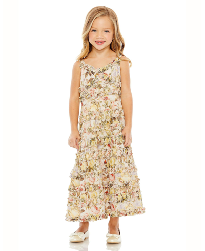 Shop Mac Duggal Big Girls Floral Print Ruffle Tiered Midi Dress In Ivory Multi