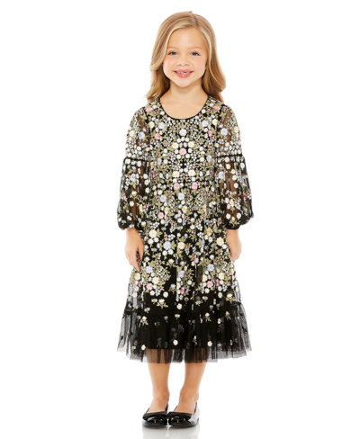 Shop Mac Duggal Little Girls Embroidered Long Sleeve Dress In Black