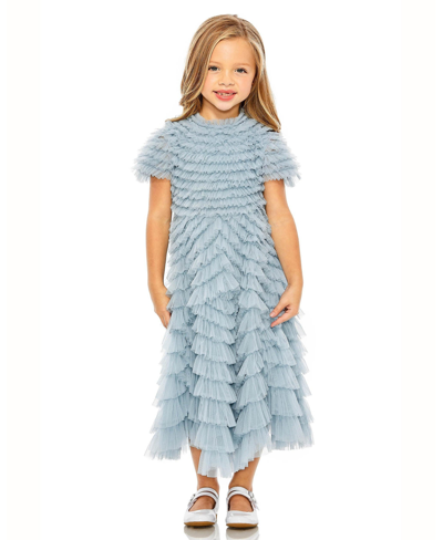 Shop Mac Duggal Little Girls Ruffle Tiered Short Sleeve A Line Dress In French Blue