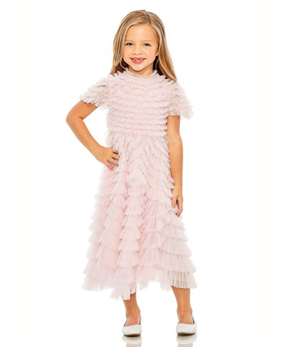 Shop Mac Duggal Little Girls Ruffle Tiered Short Sleeve A Line Dress In Rose