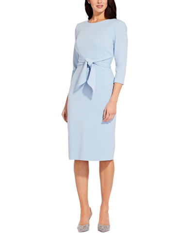 Shop Adrianna Papell Women's Tie-front 3/4-sleeve Crepe Knit Dress In Blue Mist