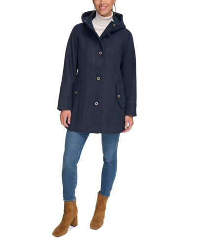 Shop Tommy Hilfiger Women's Hooded Button-front Coat, Created For Macy's In Navy
