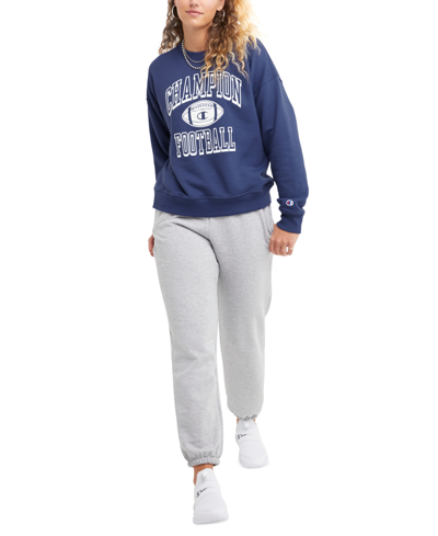Shop Champion Women's Powerblend Relaxed Crewneck Sweatshirt In Blown Glass Blue