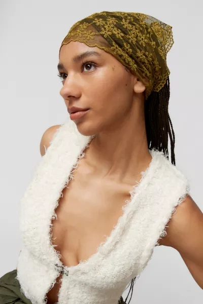 Shop Urban Outfitters Lace Headscarf In Olive