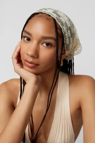 Shop Urban Outfitters Lace Headscarf In Ivory