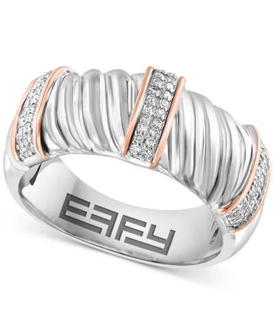 Shop Effy Collection Effy Diamond Contrasting Vertical Bar Ring (1/6 Ct. T.w.) In Sterling Silver & 14k Rose Gold-plate In Gold Over Silver