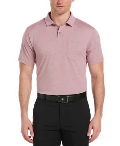 Shop Pga Tour Men's Fine-knit Short-sleeve Pocket Polo Shirt In Heather Rose