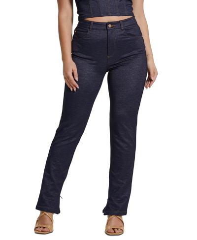 Shop Guess Women's Caroline High-rise Ponte-knit Denim Straight-leg Jeans In Blue Denim