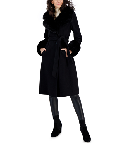 Shop Via Spiga Women's Wool Blend Belted Wrap Coat In Black