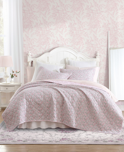 Shop Laura Ashley Loveston Cotton Reversible 3 Piece Quilt Set, Full/queen In Pink