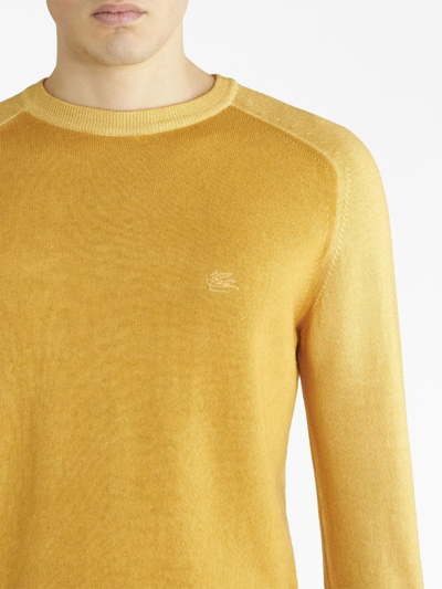 Shop Etro Embroidered-logo Virgin-wool Jumper In Yellow