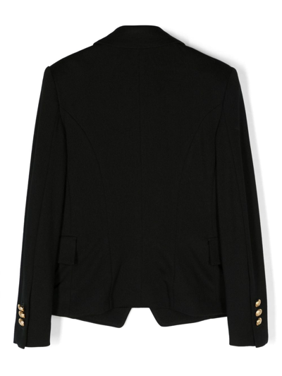Shop Balmain Embossed-button Double-breasted Blazer In Black