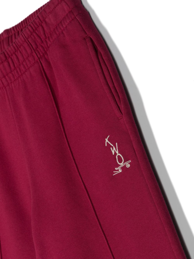 Shop There Was One Logo-embroidered Wide-leg Track Pants In Red