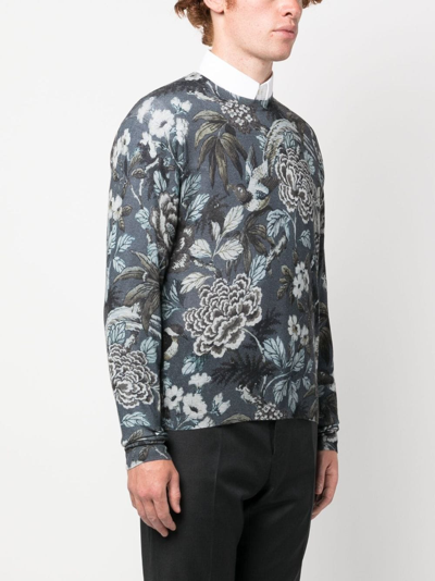 Shop Etro Floral-print Cashmere-silk Sweatshirt In Blue